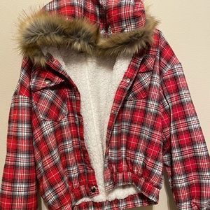 Red Plaid fluffy jacket
